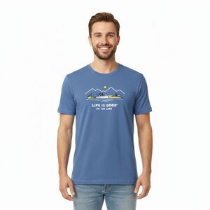 Life is Good Crusher Tee NWOT "On the Lake" Graphic Print T-Shirt - Men's Large